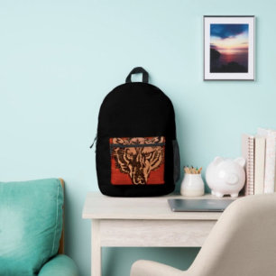 Wolf Head on Red Printed Backpack