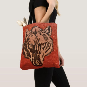Wolf Head on Red Tote Bag