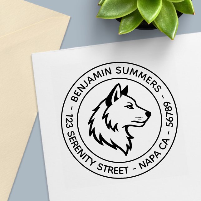 Wolf Head Profile Round Address Self-inking Stamp (Creator Uploaded)