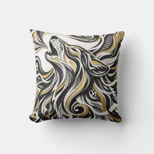 Wolf Head Silhouette Throw Pillow – Gold