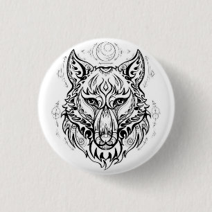 Wolf head with ethnic decorations 3 cm round badge