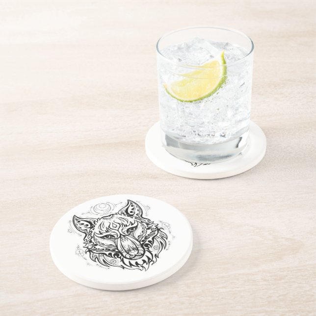 Wolf head with ethnic decorations coaster (Side)