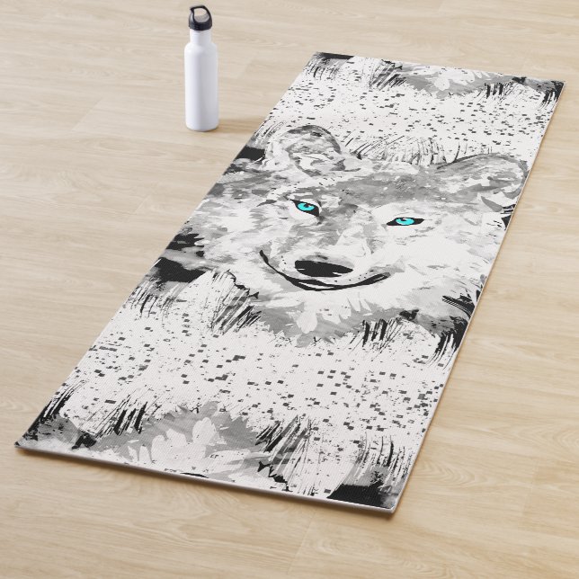 Wolf Head Yoga Mat | Grey Wolf Drawing (In Situ)