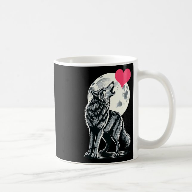 Wolf Holding Heart Valentine's Day Cute Wolves Val Coffee Mug (Right)
