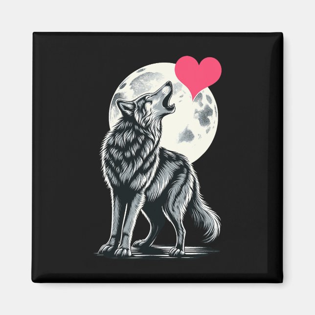 Wolf Holding Heart Valentine's Day Cute Wolves Val Magnet (Front)