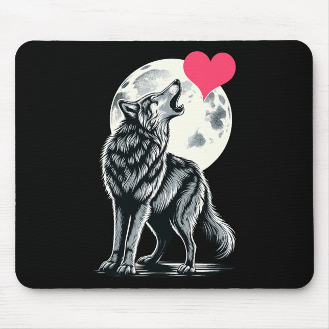 Wolf Holding Heart Valentine's Day Cute Wolves Val Mouse Pad (Front)
