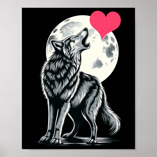 Wolf Holding Heart Valentine's Day Cute Wolves Val Poster (Front)