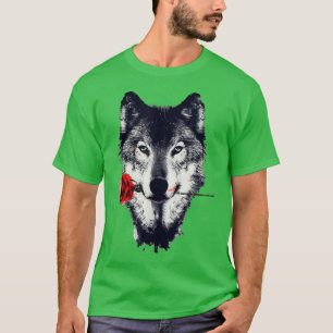 Wolf Holding Rose wolf lover men women gift  T-Shirt