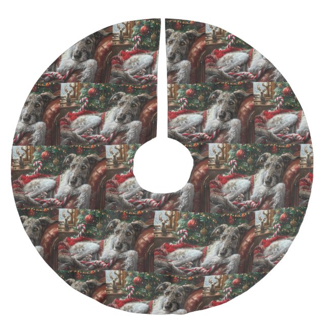 Wolf Hound Dog Christmas Festive Brushed Polyester Tree Skirt (Front)
