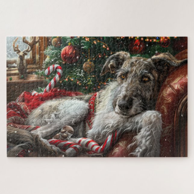 Wolf Hound Dog Christmas Festive Jigsaw Puzzle (Horizontal)