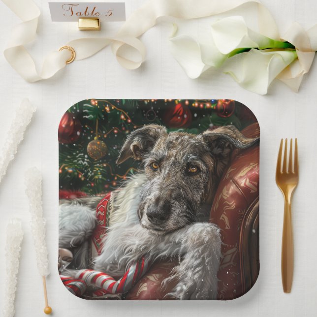 Wolf Hound Dog Christmas Festive Paper Plate (Wedding)