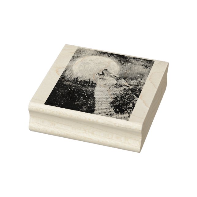 Wolf Howl and Moon Winter Rubber Stamp (Stamp)