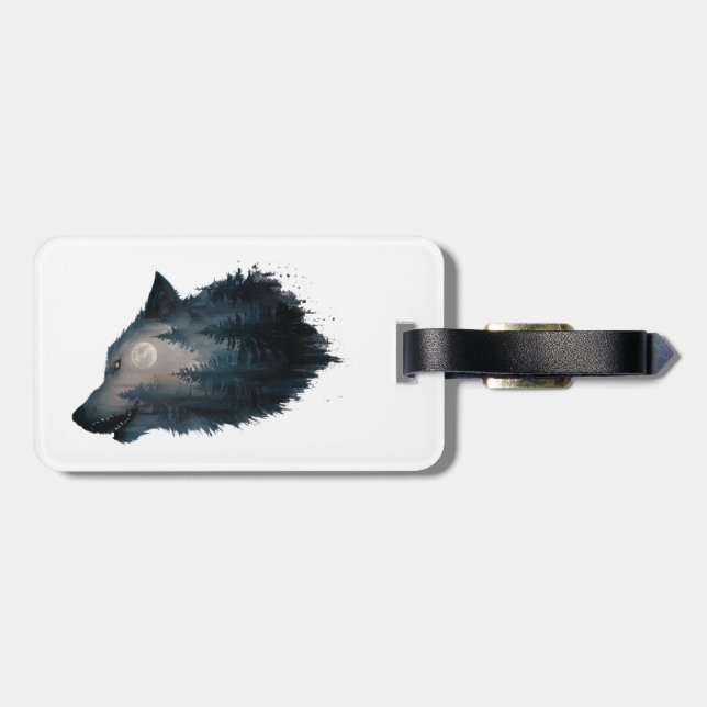 Wolf Howl Forest Moon Luggage Tag (Back Horizontal)