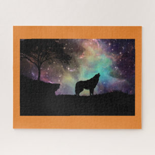 Wolf howl moon night stars wild life animal trees jigsaw puzzle