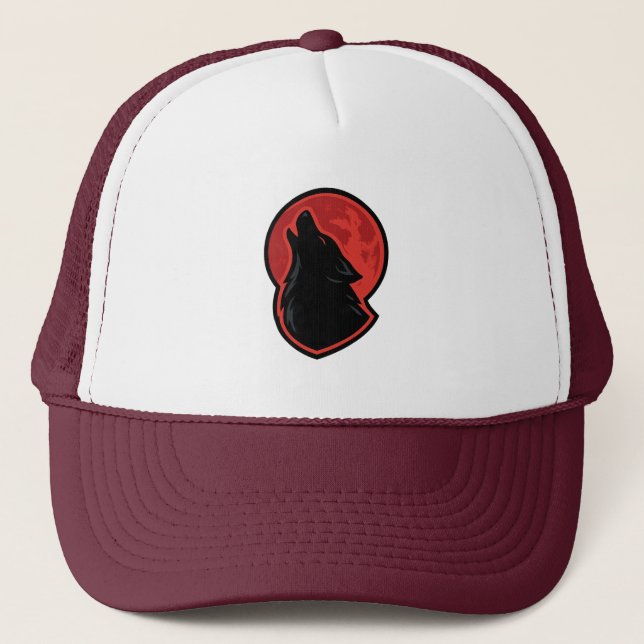 Wolf Howl Trucker Hat – Blood Moon Dark Fantasy St (Front)