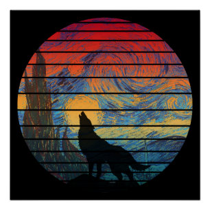 WOLF HOWLING ABSTRACT STYLE POSTER