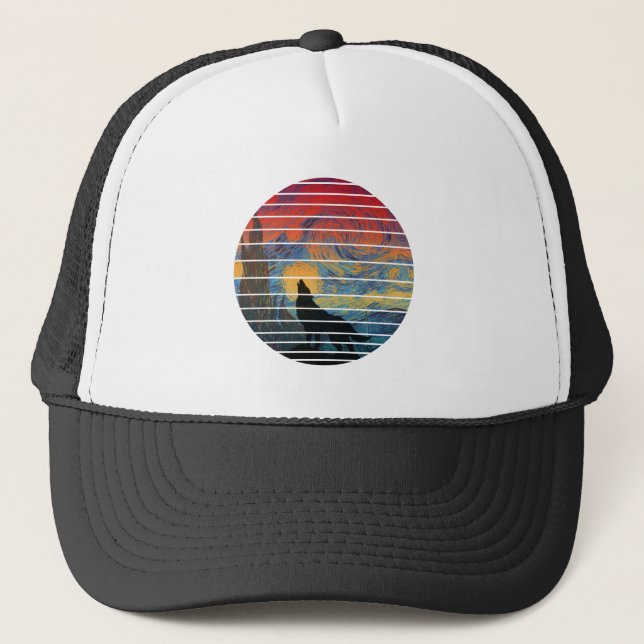 WOLF HOWLING ABSTRACT STYLE TRUCKER HAT (Front)