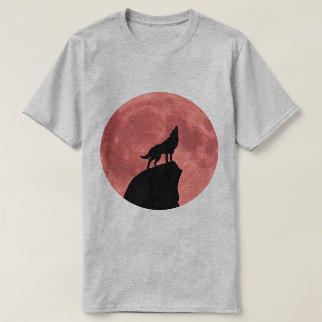 Wolf Howling at a Blood Moon T-Shirt (Design Front)