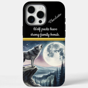 Wolf howling at a full moon in a serene forest iPhone 16 pro max case