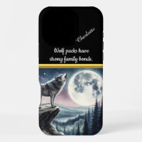 Wolf howling at a full moon in a serene forest