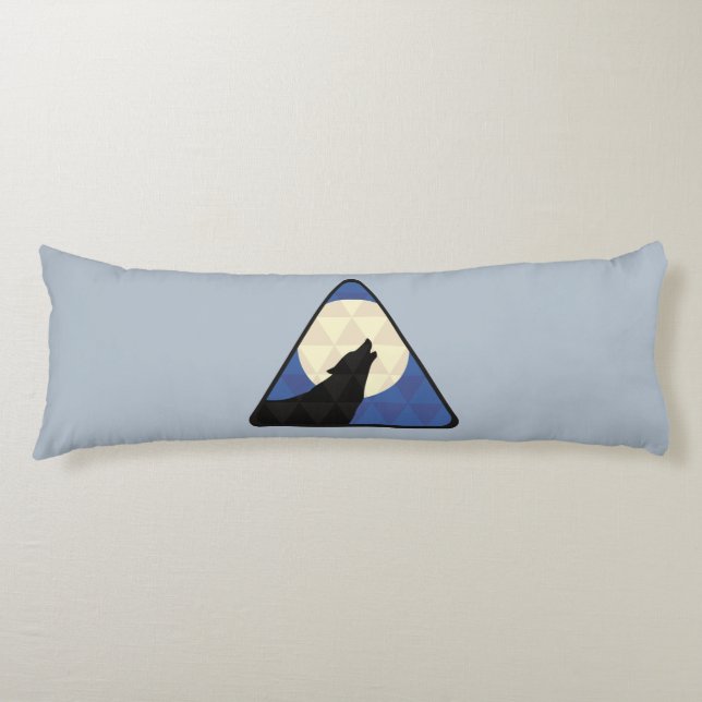 Wolf Howling At Big Moon With Triangle Design Body Cushion (Front)