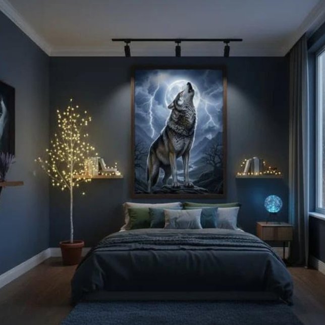 Wolf Howling at Full Moon with Lightning Storm Poster (Creator Uploaded)