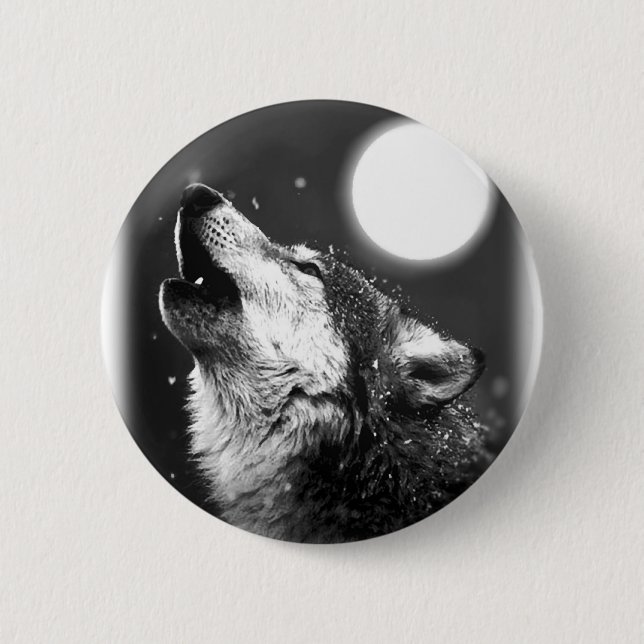 Wolf Howling at Moon 6 Cm Round Badge (Front)