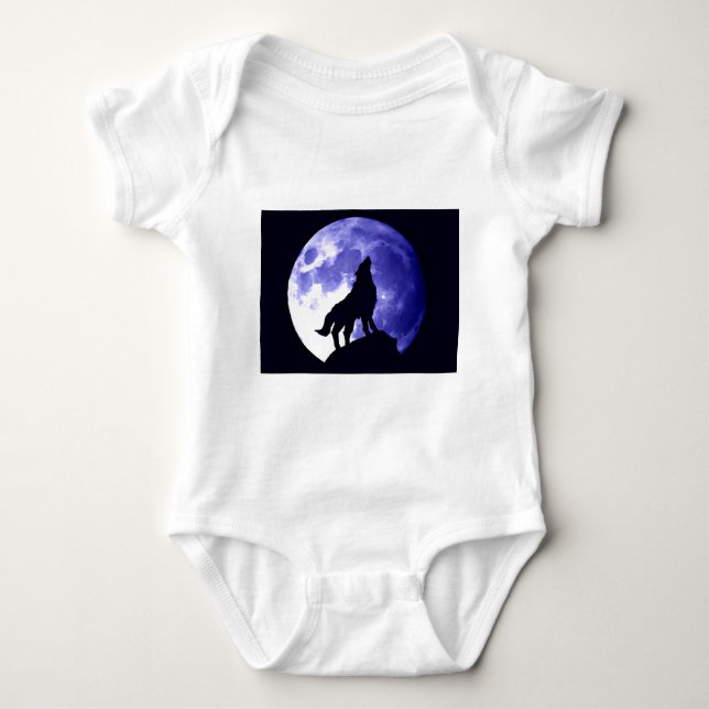 Wolf Howling at Moon Baby Bodysuit (Front)