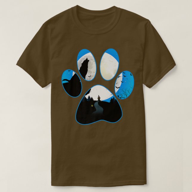 Wolf Howling At Moon Blue Dog Paw Halloween  T-Shirt (Design Front)