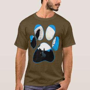 Wolf Howling At Moon Blue Dog Paw Halloween  T-Shirt