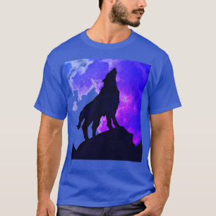 Wolf Howling at Moon Blue T-Shirt
