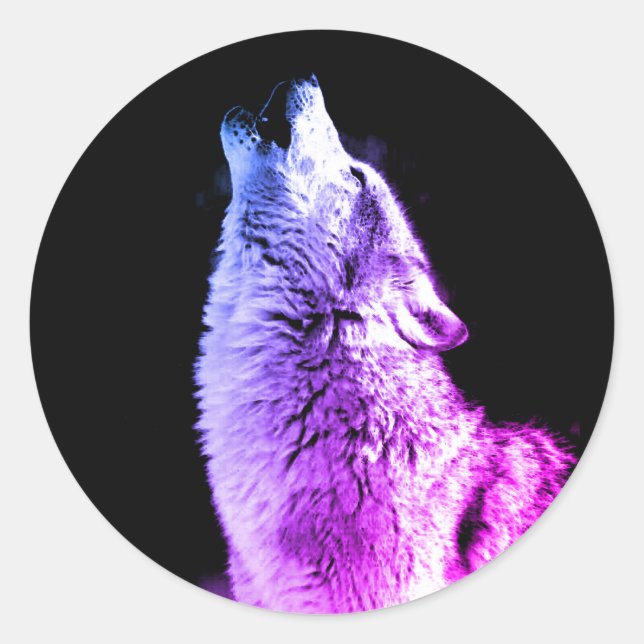 Wolf Howling at Moon Classic Round Sticker (Front)