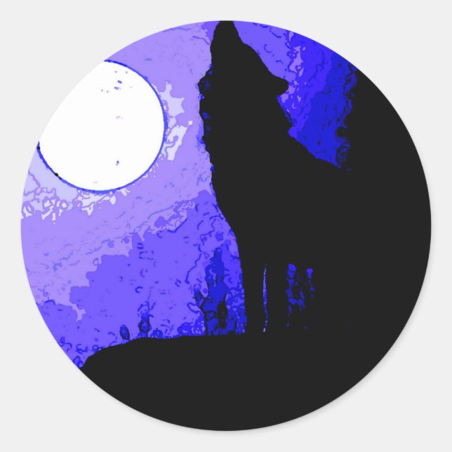 Wolf Howling at Moon Classic Round Sticker (Front)