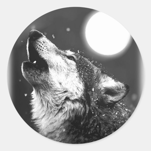 Wolf Howling at Moon Classic Round Sticker (Front)