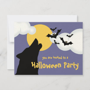Wolf Howling At Moon Halloween Party Invitation