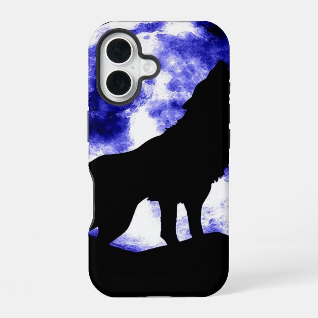 Wolf Howling at Moon iPhone 16 Case (Back)