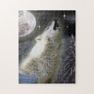 Wolf Howling at moon Jigsaw Puzzle