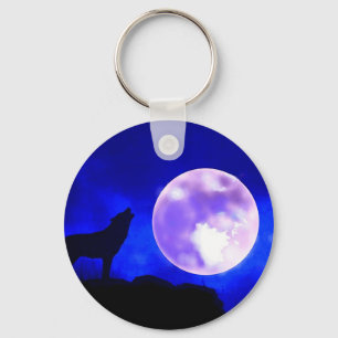 Wolf Howling at Moon Key Ring