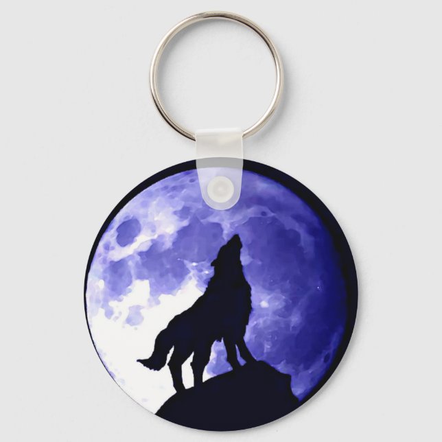 Wolf Howling at Moon Key Ring (Front)
