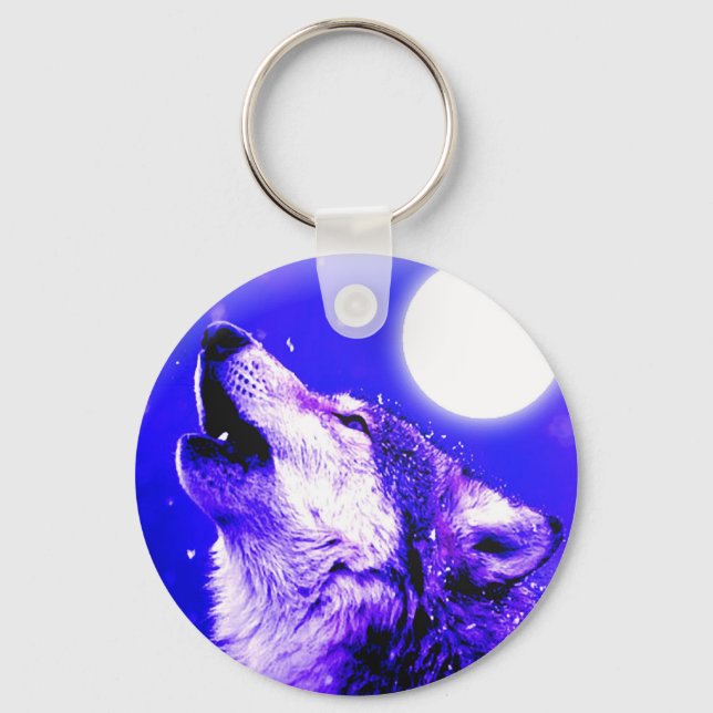 Wolf Howling at Moon Key Ring (Front)