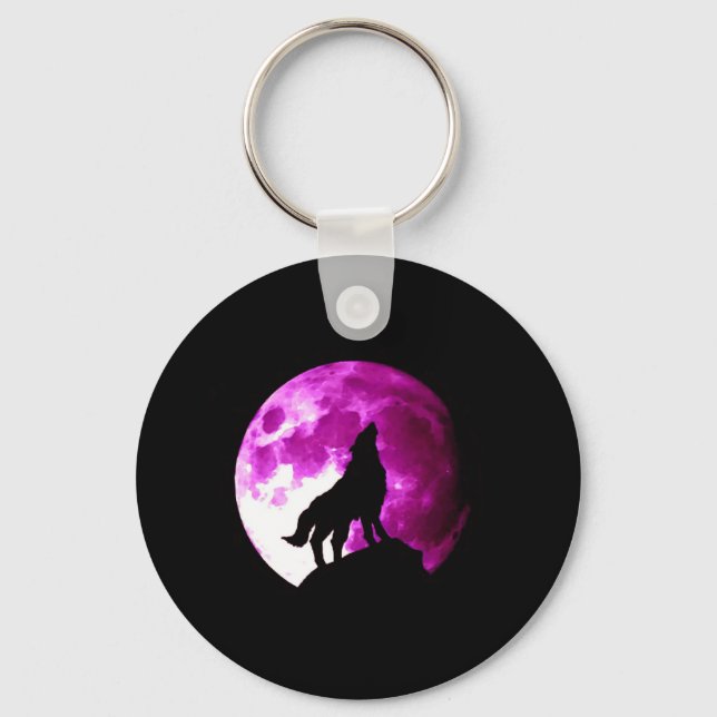 Wolf Howling at Moon Key Ring (Front)