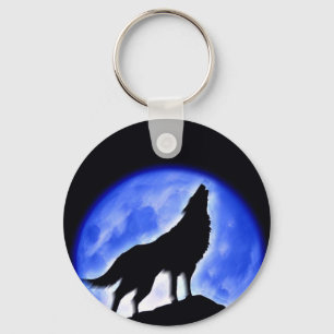 Wolf Howling at Moon Key Ring