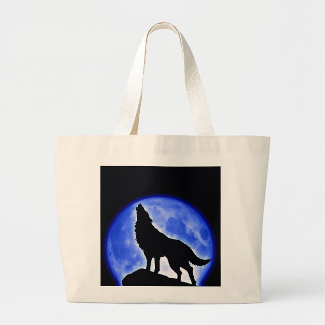 Wolf Howling at Moon Large Tote Bag (Front)