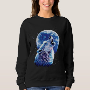 Wolf Howling At Moon Loves Wolves Watercolor Cute  Sweatshirt