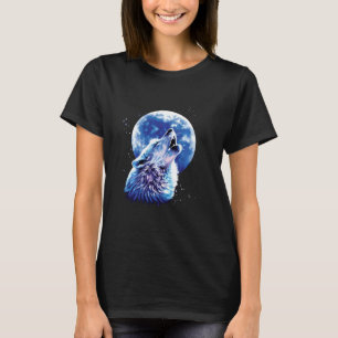Wolf Howling At Moon Loves Wolves Watercolor Cute T-Shirt