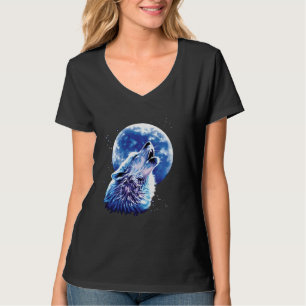 Wolf Howling At Moon Loves Wolves Watercolor Cute T-Shirt