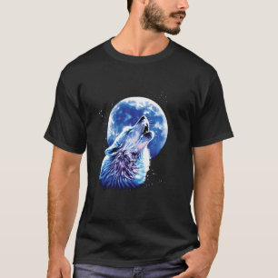 Wolf Howling At Moon Loves Wolves Watercolor Cute T-Shirt