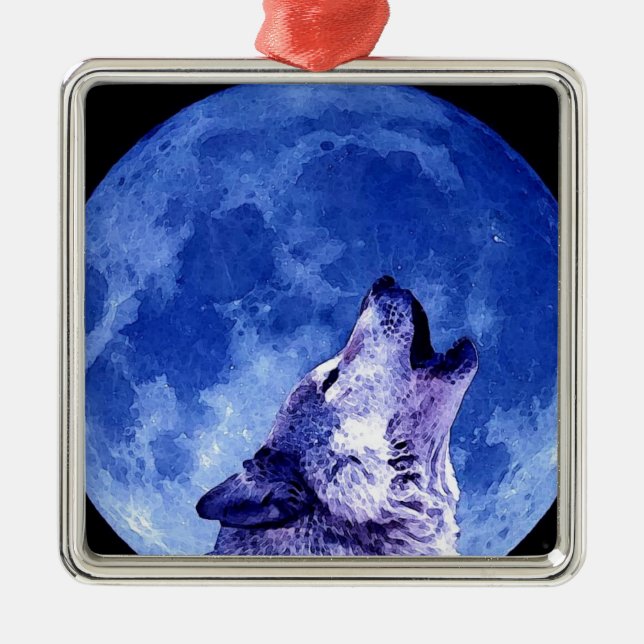 Wolf Howling at Moon Metal Tree Decoration (Front)
