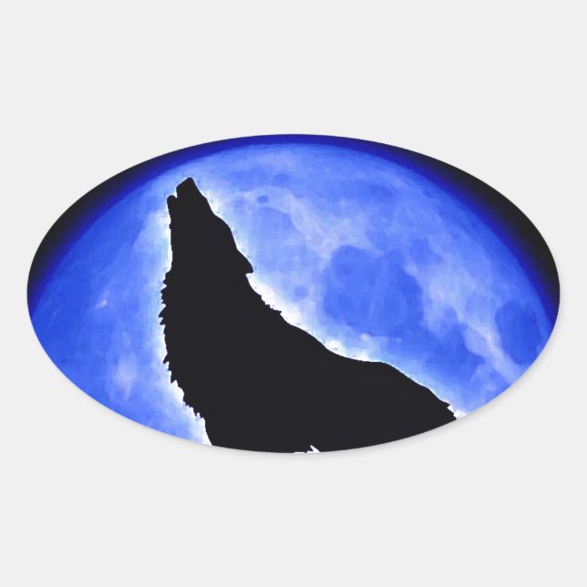 Wolf Howling at Moon Oval Sticker (Front)