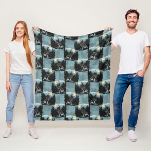 Wolf Howling At Moon Pattern Design Fleece Blanket